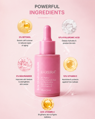 RAXEIRA 5 in 1 Powerful Anti Aging Facial Serum 4 ChatGPT Image Aug 7 2026 07 05 16 PM